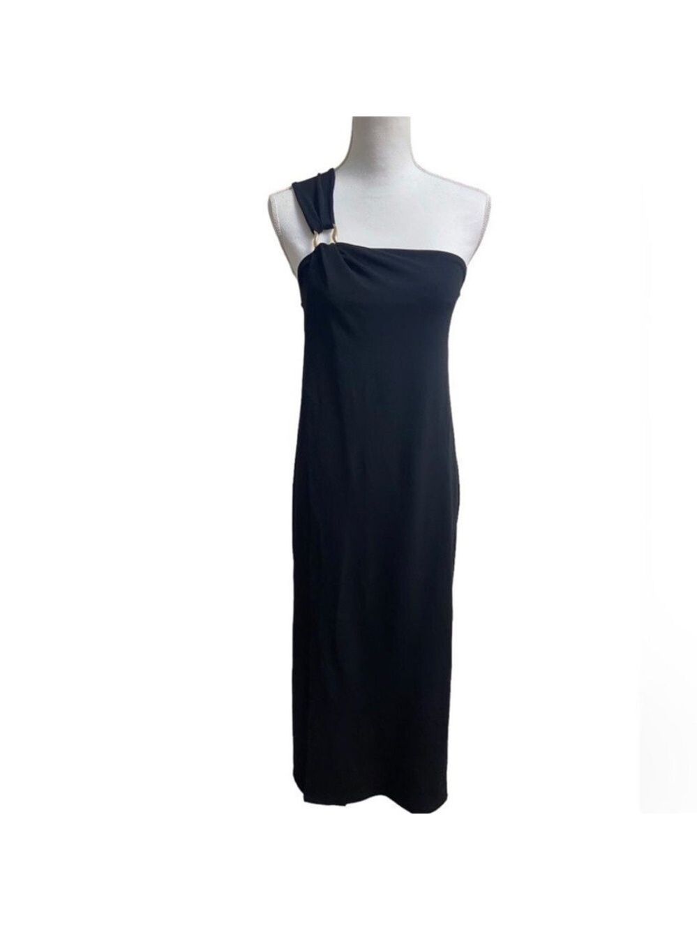 Massimo Dutti Elegant Black One-Shoulder Dress maxi XSmall NWT